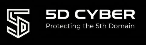 5D Cyber logo with shield emblem and tagline Protecting the 5th Domain on dark background